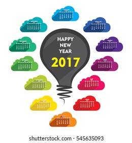 creative new year 2017 calendar design using bulb with cloud