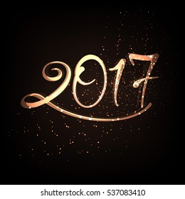 Creative and New Year 2017 Special Header Design with glowing and shining golden hand lettering text 