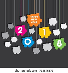 creative new year 2018 greeting design using hanging piggy bank pattern