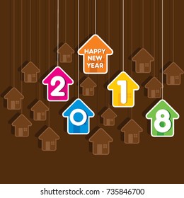 creative new year 2018 greeting design using hanging house pattern