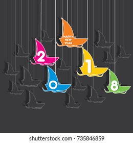creative new year 2018 greeting design using hanging boat pattern