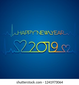 creative new year 2019 poster design heart beat graph concept