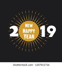 creative new year 2019 poster design, sun rays concept design