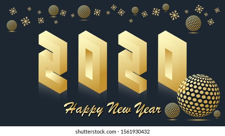 Creative new year 2020 design with sphere on the black background. Vector illustration EPS10