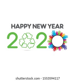 creative new year 2020 greeting card design with colorful hand support concept