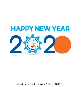 creative new year 2020 greeting card concept with men run with time design