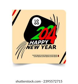 creative new year social media card design 2024, happy new year exclusive vector file, 2024 logo, corporate greeting card, social media wish card template