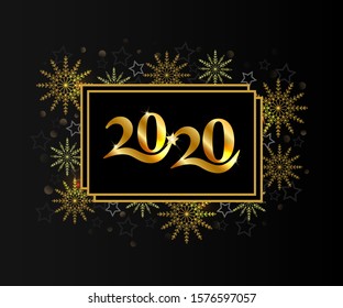 creative new year text 2020 in golden color with glitter background 
