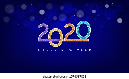 creative new year text 2020 on colorful glitter with dark background 