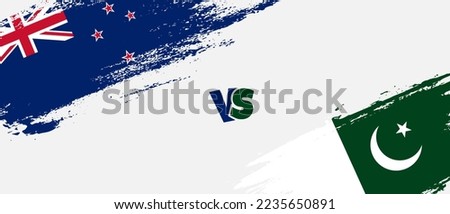 Creative New Zealand vs Pakistan brush flag illustration. Artistic brush style two country flags relationship background