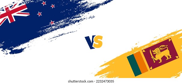 Creative New Zealand vs Sri Lanka brush flag illustration. Artistic brush style two country flags relationship background