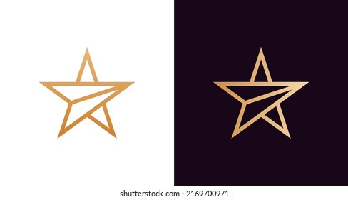 Creative Next Star Symbol Logo Design. Abstract Gold Star Combined with Arrow Shape Sign Logo Design, Usable for Business Brand and Company. Vector Logo Illustration.