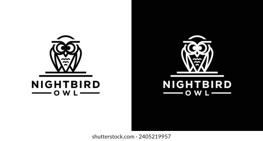 Creative Night Bird Logo. Owl Bird Animal Mascot Logo Design Template.