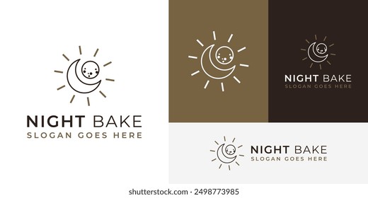 Creative Night Crescent Moon Bake Cookies Bread Bakery Logo Design Branding Template