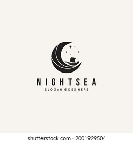 Creative night sea combination Concept Logo Design Template Vector
