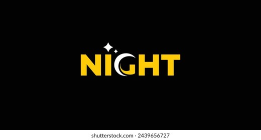 Creative Night Wordmark Logo. The letter G is the Moon and the Dot Above the Letter I is the Star. Night Logo Icon Symbol Vector Background Design Inspiration.