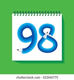 creative ninety eight numeric number created with pencil vector illustration 