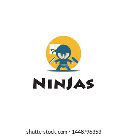 creative ninja vector with cleaning equipment concept logo design inspiration