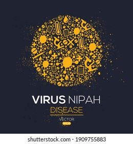 Creative (Nipah virus) Banner Word with Icons ,Vector illustration.
