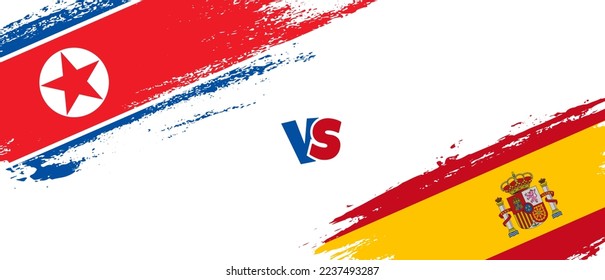 Creative North Korea vs Spain brush flag illustration. Artistic brush style two country flags relationship background