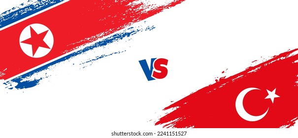 Creative North Korea vs Turkey brush flag illustration. Artistic brush style two country flags relationship background