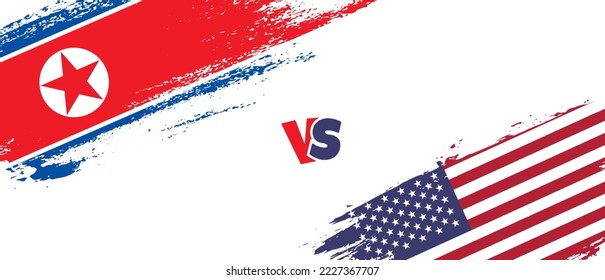 Kreatives Nordkorea gegen die Vereinigten Staaten von Amerika bürsten Flaggengrafik. Zwei Länderflaggen im Stile eines künstlerischen Pinsels, Hintergrund