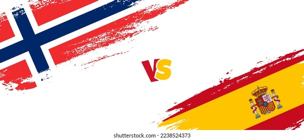 Creative Norway vs Spain brush flag illustration. Artistic brush style two country flags relationship background