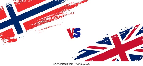 Creative Norway vs United Kingdom brush flag illustration. Artistic brush style two country flags relationship background