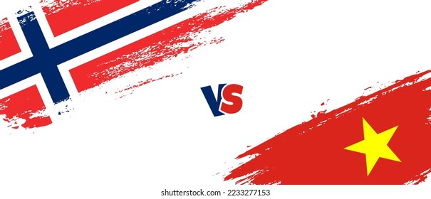 Creative Norway vs Vietnam brush flag illustration. Artistic brush style two country flags relationship background