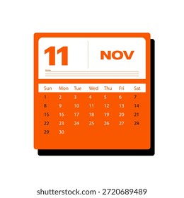Diseño creativo de calendario de noviembre de 2026 Plantilla de planificador colorido y minimalista