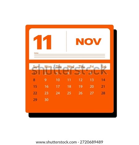 Creative November 2026 Calendar Design Colorful and Minimalist Planner Template