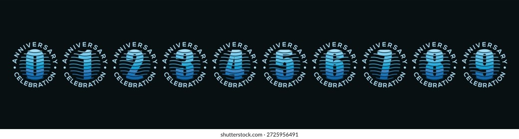 Número creativo 1 a 10 diseños de logotipos vintage. Vector de diseño de fuente de alfabeto abstracto, concepto de icono gráfico de océano de onda de mar