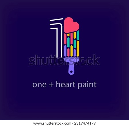 Creative number 1 heart paint logo. Unique color transitions. Unique linear letter a coloring number 1 logo template. vector
