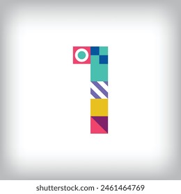 Creative number 1 logo with geometric shapes. Creative educational colorful graphics. Vector