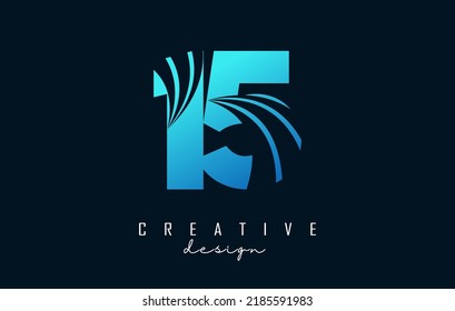 Creative number 15 1 5 logo with leading lines and road concept design. Number with geometric design. Vector Illustration with number and creative cuts.
