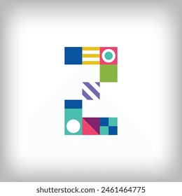 Logotipo número 2 creativo con Formas geométricas. Gráficos coloridos educativos creativos. Vector