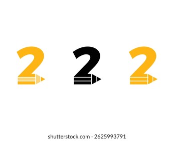 creative number 2 pencil symbol icon design vector isolated transparent background