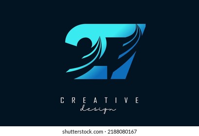 Creative number 27 2 7 logo with leading lines and road concept design. Number with geometric design. Vector Illustration with number and creative cuts.
