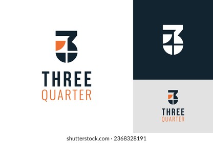 Creative Number 3 Three Quarter Pie Fraction Chart Math Logo Branding Template