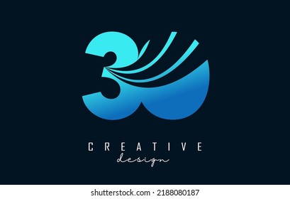 Creative number 30 3 0 logo with leading lines and road concept design. Number with geometric design. Vector Illustration with number and creative cuts.