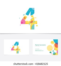 Creative Number 4 design vector template On The  Business card template.Abstract Colorful Alphabe. Colorful Alphabet collection. Type Characters Logotype symbols.Abstract Colorful Alphabet 