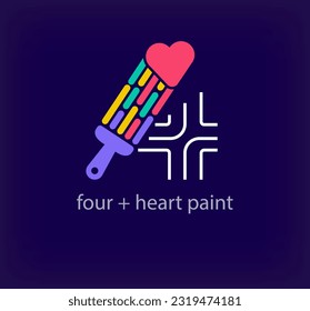 Creative number 4 heart paint logo. Unique color transitions. Unique linear letter a coloring number 4 logo template. vector