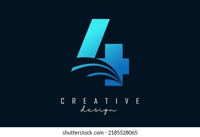 Logotipo creativo número 4 con líneas principales y diseño de concepto de carreteras. Número con diseño geométrico. Ilustración vectorial con número y cortes creativos.