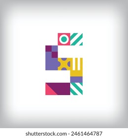 Creative number 5 logo with geometric shapes. Creative educational colorful graphics. Vector