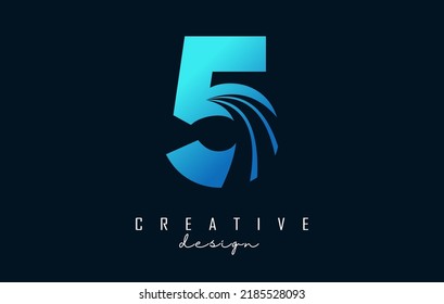 Logotipo creativo número 5 con líneas principales y diseño de concepto de carreteras. Número con diseño geométrico. Ilustración vectorial con número y cortes creativos.