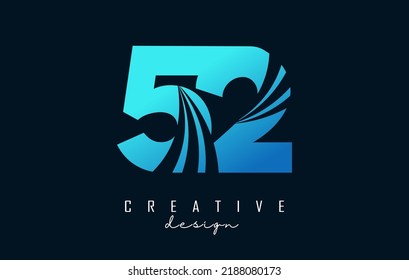 Logotipo creativo número 52 5 2 con líneas principales y diseño de concepto de carreteras. Número con diseño geométrico. Ilustración vectorial con número y cortes creativos.