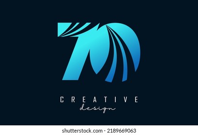 Kreatives Logo der Nummer 70 7 0 mit führenden Linien und Straßenkonzeption. Zahl mit geometrischem Design. Vektorgrafik mit Zahlen und kreativen Schnitten.