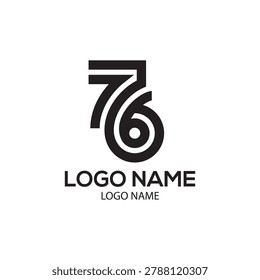 Creative number 76 logo template featuring bold geometric line art with a modern minimalist monogram style. Professional vector branding design suitable for technology startups, automotive companies, sports brands, gaming businesses, digital agencies, media studios, and contemporary corporate identities. Stylish monochrome emblem with clean typography for branding, marketing, packaging, mobile apps, and visual identity projects.