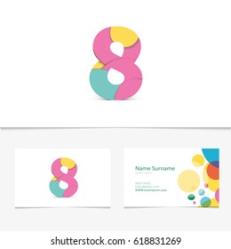 Creative Number 8 design vector template on The Business Card Template. Abstract Colorful Alphabet .Friendly funny abc Typeface. Type Characters.Vector illustration.EPS10
