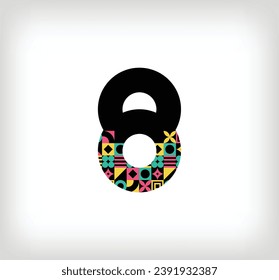 Logotipo creativo número 8 con formas geométricas. Gráficos coloridos de educación creativa. Vector